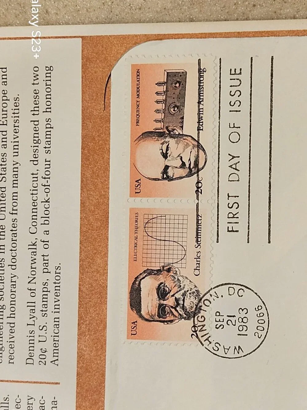 RARE COLLECTIBLE USPS 1ST DAY ISSUE AMERICAS INVENTORS STEINMETZ ARMSTRONG STAMP